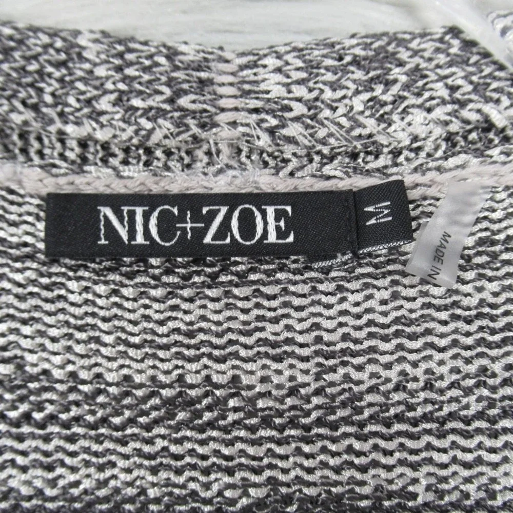 NIC+ZOE Silver & Black Open Front Knit Cardigan Women’s Size Medium